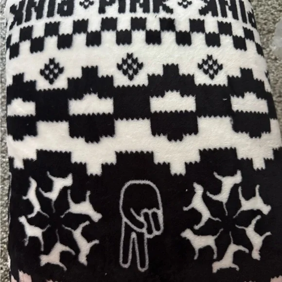 PINK Victoria's Secret Black and White Plush Blanket - Picture 2 of 4